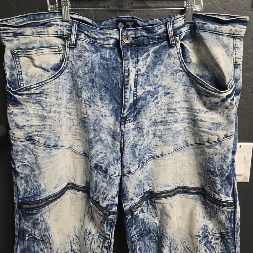 Road Narrows Mens Acid Wash Denim Moto Shorts Blue Zipper Big And Tall Size 44